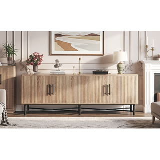 Sunvega Functional 4-Door TV Stand Cabinet with 2 Adjustable Shelves and Cable Management
