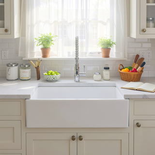 Sunvega 33 Inch White Porcelain Ceramic Farmhouse Kitchen Sink Workstation with Reversible Apron