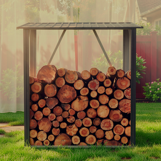 Sunvega Durable Rust-Resistant Metal Firewood Storage Shed for Indoor and Outdoor Use