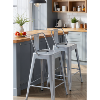 Sunvega Industrial Metal Barstools with Bucket Back and 4 Leg Design Set of 2
