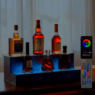 Sunvega 24 Inch Freestanding LED Lighted Liquor Bottle Display Shelf with App Remote Control