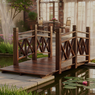 Sunvega Classic Wooden Garden Bridge with Handrails for Backyard Ponds and Streams