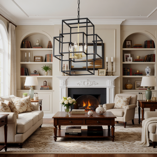 Sunvega Industrial Farmhouse 4-Light Metal Lantern Tiered Pendant Hanging Chandelier