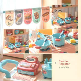 Sunvega Kids Kitchen Food Stand Playset with Play Food and Cashier Register for Ages 3-6