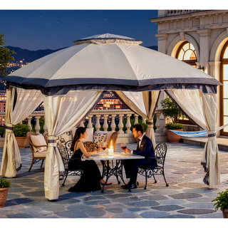 Sunvega Outdoor Canopy Gazebo with Mesh Walls and Double-Tier Roof for Patio