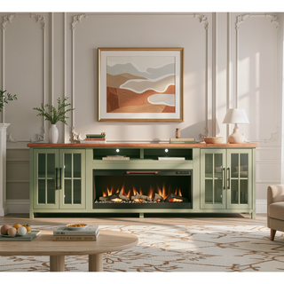 Sunvega 97 Inch Sage Green Fireplace TV Stand Console for TVs up to 100 Inches