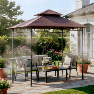 Sunvega Double Roof Grill Gazebo with Weather Resistant Canopy and Storage Shelves