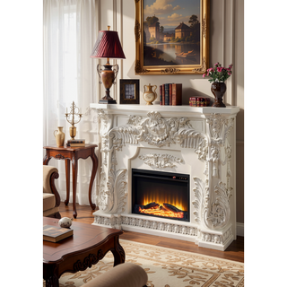 Sunvega Antique White Finish Nightstand with 2 Scrolled Floral Storage Drawers
