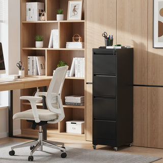 Sunvega 5 Drawer Metal Vertical File Cabinet with Lock on Wheels for Home Office