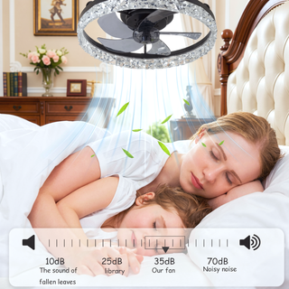 Sunvega 19" Black Iceberg Frame Bedroom Ceiling Fan with Remote Control and LED Light
