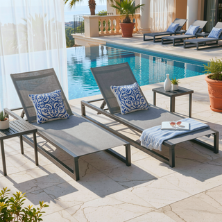 Sunvega Adjustable Patio Chaise Lounge Set of 2 with Breathable Mesh Seat