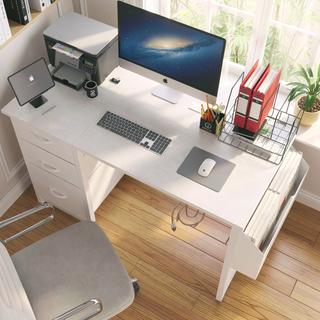Sunvega Office Desk with Power Outlet 3 Drawers Side Pocket and Reversible Frame