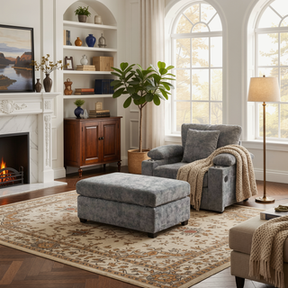 Sunvega Ergonomic Oversized Chair with Ottoman Firm Support Chenille Sofa