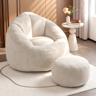 Sunvega High Pressure Foam Bean Bag Sofa Chair with Padded Footrest for Living Room