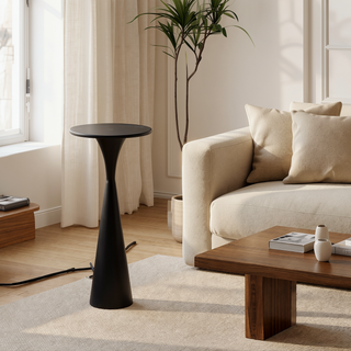 Sunvega Black Metal Side Table with Hourglass Base for Living Room