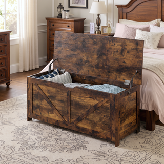 Sunvega Extra Long Rustic Brown Storage Chest with U Shaped Pull for Entryway