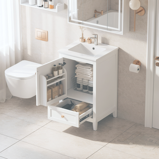 Sunvega 20 Inch Bathroom Vanity with Ceramic Sink and Adjustable Leveling Pads