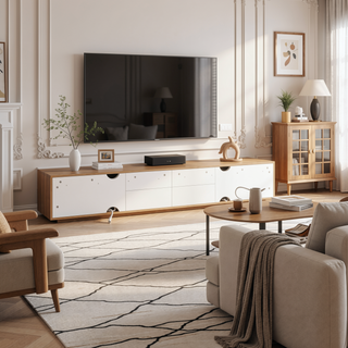 Sunvega Wall Mounted Floating 80 Inch TV Stand with LED Lights and Charging Station