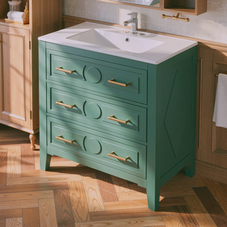 Sunvega 30 Inch Freestanding Bathroom Vanity with Ceramic Sink and 3 Drawers
