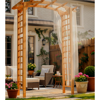 Sunvega Round Wooden Pergola Style Arbor Arch Trellis for Climbing Plants and Outdoor Decor