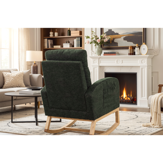 Sunvega Modern Upholstered Nursery Glider Rocking Chair with High Backrest and Side Pocket