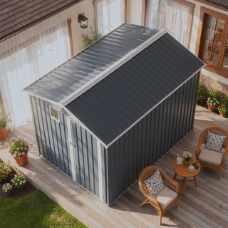 Sunvega Outdoor Steel Storage Shed with Lockable Doors and Clear Window for Garden