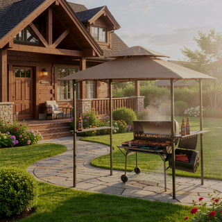 Sunvega 8x5 Ft Outdoor Grill Gazebo with Double Tier Soft Top Canopy and Steel Frame