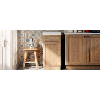 Sunvega 15.75" Small Bathroom Vanity with Reversible Resin Sink and Push-to-Open Door