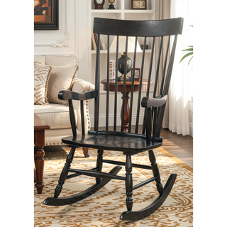 Sunvega Dark Brown Synthetic Leather and Espresso Finish Rocking Chair with Upholstered Cushions