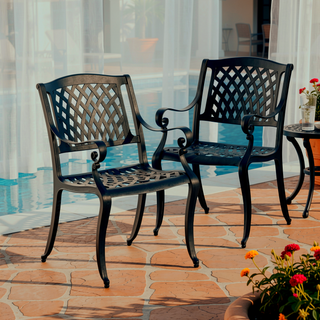 Sunvega Traditional Cast Aluminum Dining Chairs with Floral Accents and Scroll Design Set of 2