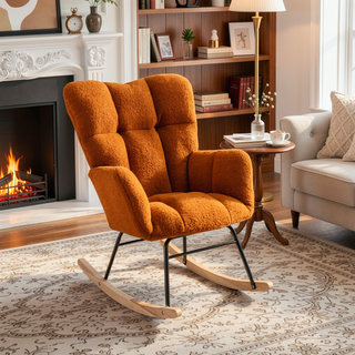 Sunvega Teddy Fabric Rocking Chair with Adjustable Footrest for Living Room
