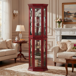Sunvega Corner Curio Cabinet with LED Lighting and 4 Adjustable Glass Shelves