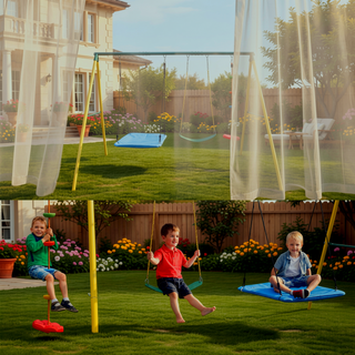 Sunvega Outdoor Metal Swing Set with Safety Belt for Backyard Playtime Fun