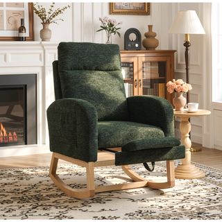 Sunvega Modern Upholstered Nursery Glider Rocking Chair with High Backrest and Side Pocket