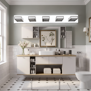 Sunvega Modern 7-Light LED Vanity Fixture with Square Acrylic Lampshades for Bathroom