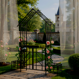 Sunvega Black Metal Garden Arch Gate for Climbing Plants Support Outdoor Decor