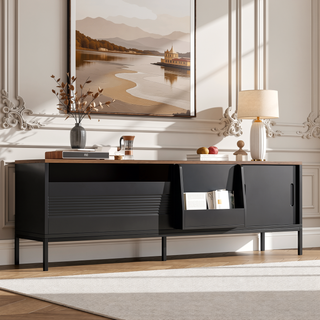 Sunvega 70.8" Modern TV Stand with Sliding Doors, Storage Drawer, and Adjustable Shelves