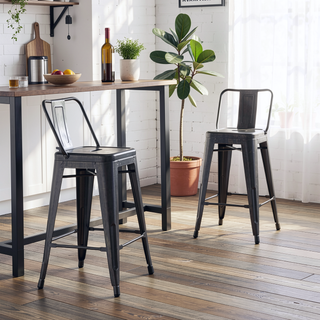 Sunvega Industrial Style Metal Barstools with Bucket Back and Steel Legs Set of 2
