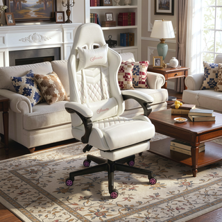 Sunvega High Back PU Leather Gaming Chair with Swivel Wheels Retractable Footrest