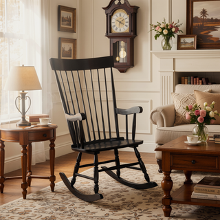 Sunvega Dark Brown Synthetic Leather and Espresso Finish Rocking Chair with Upholstered Cushions