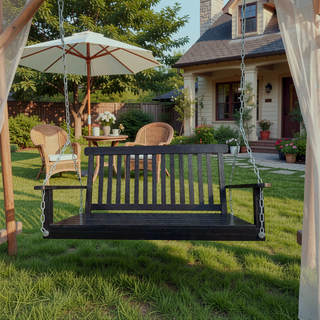 Sunvega Fir Wood Porch Swing with Armrests and Hanging Chains for Outdoor
