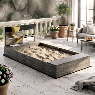 Sunvega Wooden Sandbox with Kitchen Design Sink and Liner for 3-7 Years Old