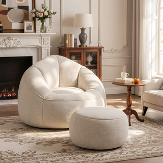 Sunvega High Pressure Foam Bean Bag Sofa Chair with Padded Footrest for Living Room