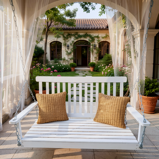 Sunvega Fir Wood Porch Swing with Armrests and Hanging Chains for Outdoor