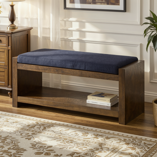 Sunvega Modern Accent Bench with Removable Cushion and Lower Storage Shelf