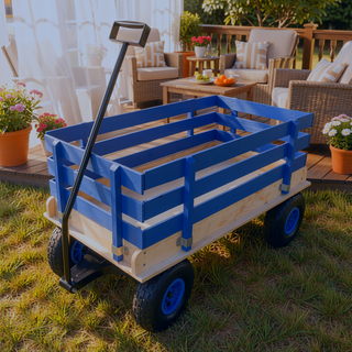 Sunvega Fresh Blue Solid Wood All-Terrain Toy and Garden Tool Cart Trolley