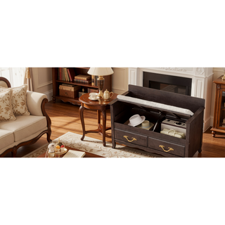Sunvega Espresso Shoe Bench with Removable Cushion and Hidden Storage for Entrance