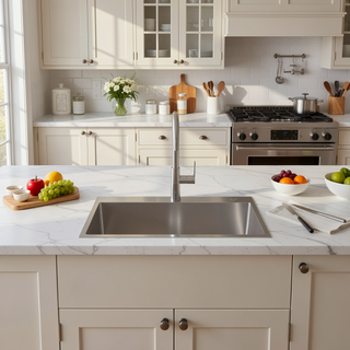 Sunvega 32x19 Inch Overmount Single Bowl Kitchen Sink in Brushed Nickel