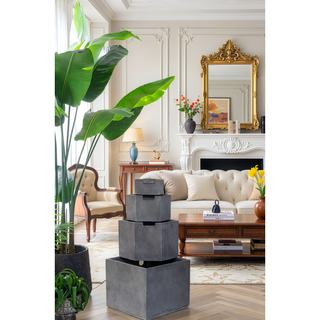 Sunvega Black and White Water Fountain with Vase Design Light and Pump