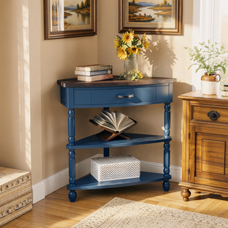 Sunvega Multifunctional 3 Tier Corner Table with Solid Wood Legs for Small Spaces